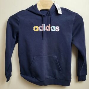 Adidas Women Size L Navy Blue W Color‎ Logo Hoodie Sweatshirt Hooded Pullover
